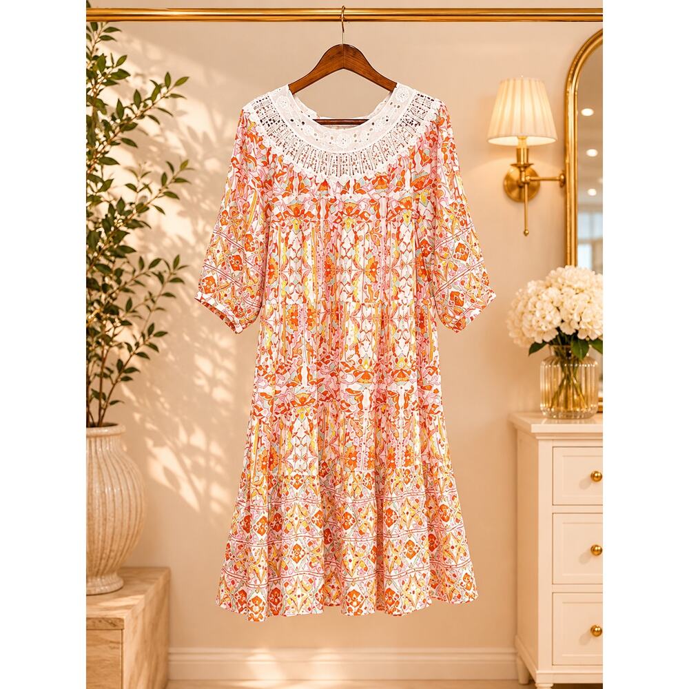 Anthropologie Florence Floral Lace Lounge Dress Tiered Oversized Medium